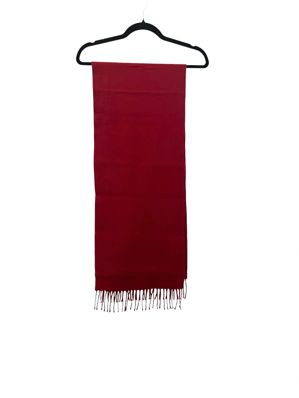 COACH luxurious deep red 100% cashmere scarf w/ fringe & leather logo tag